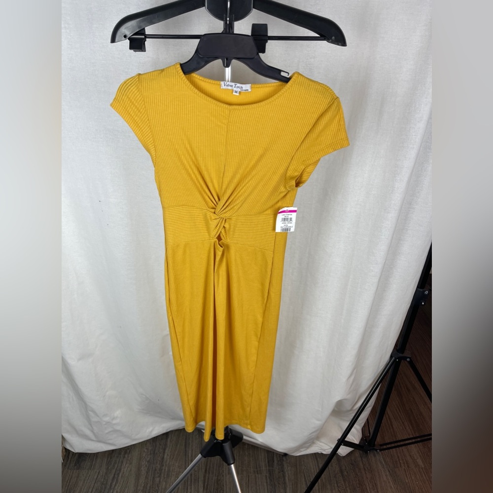 VELVET TORCH YELLOW RIBBED KNIT MIDI DRESS SIZE MEDIUM (8-10) NWT - Picture 6 of 11